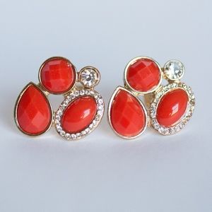 BANANA REPUBLIC Red Gold Jewel Earrings NEW